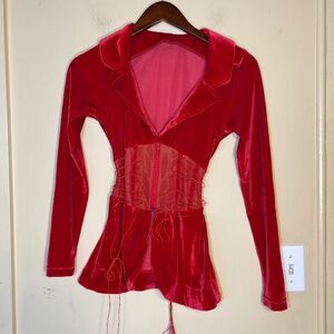 Women's Red Velvet Lace-Up Jacket Top